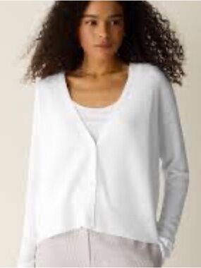 Eileen Fisher Women's V-Neck button-down 100% Organic Linen knit Sweater Sz S/P